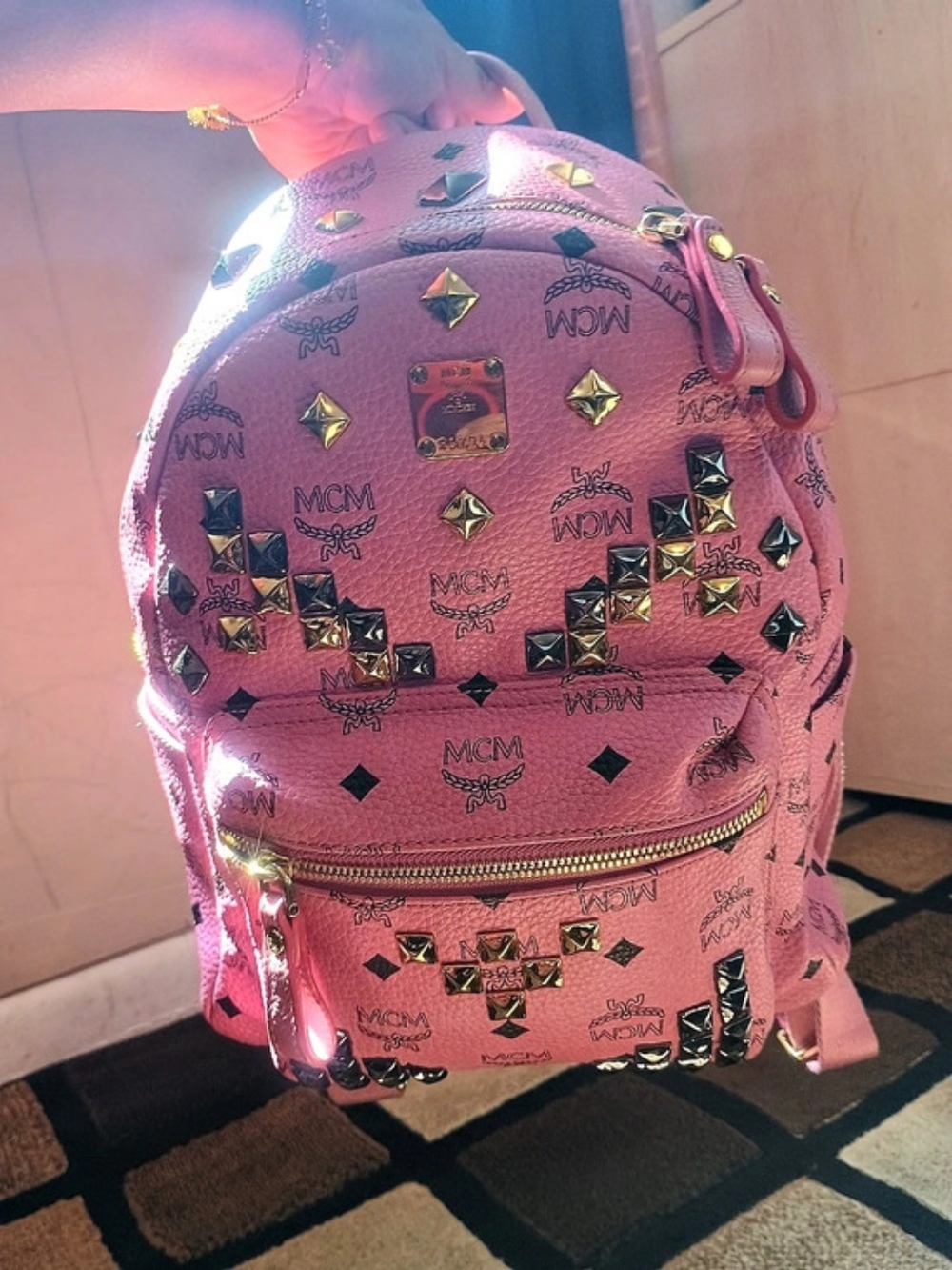 MCM Stark Side Studs Backpack in Visetos Pink - Picture 15 of 15